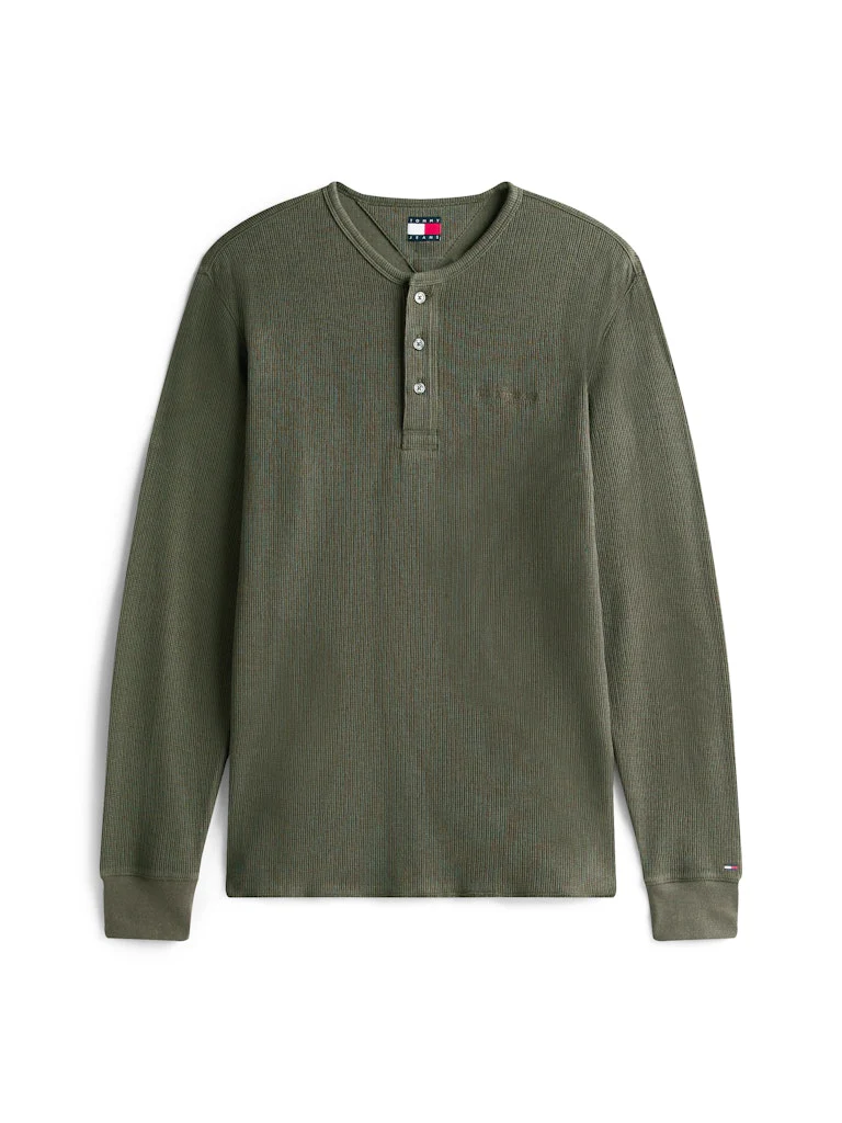 Tommy Jeans miesten paita, TJM SLIM WAFFLE SCRIPT HENLEY Vihreä - Image 4