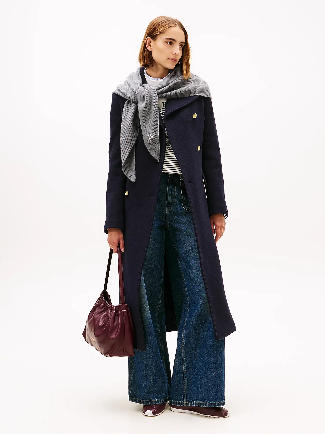 Tommy Hilfiger naisten huivi TOMMY SCRIPT CASH TRIANGLE SCARF, vaaleanharmaa