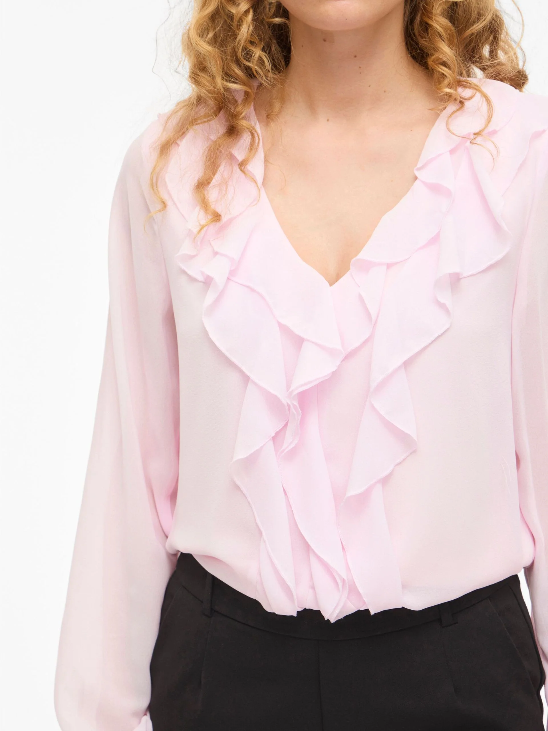Vila naisten pusero Viane L/S V-Neck Frill Top, Cherry Blossom - Image 6