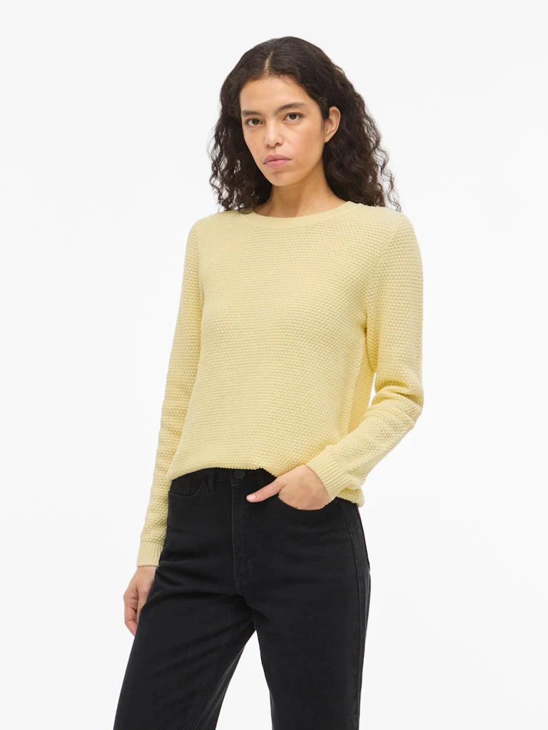Vila naisten neulepaita VIDalo O-Neck L/S Knit Top-NOOS, Pastel Yellow