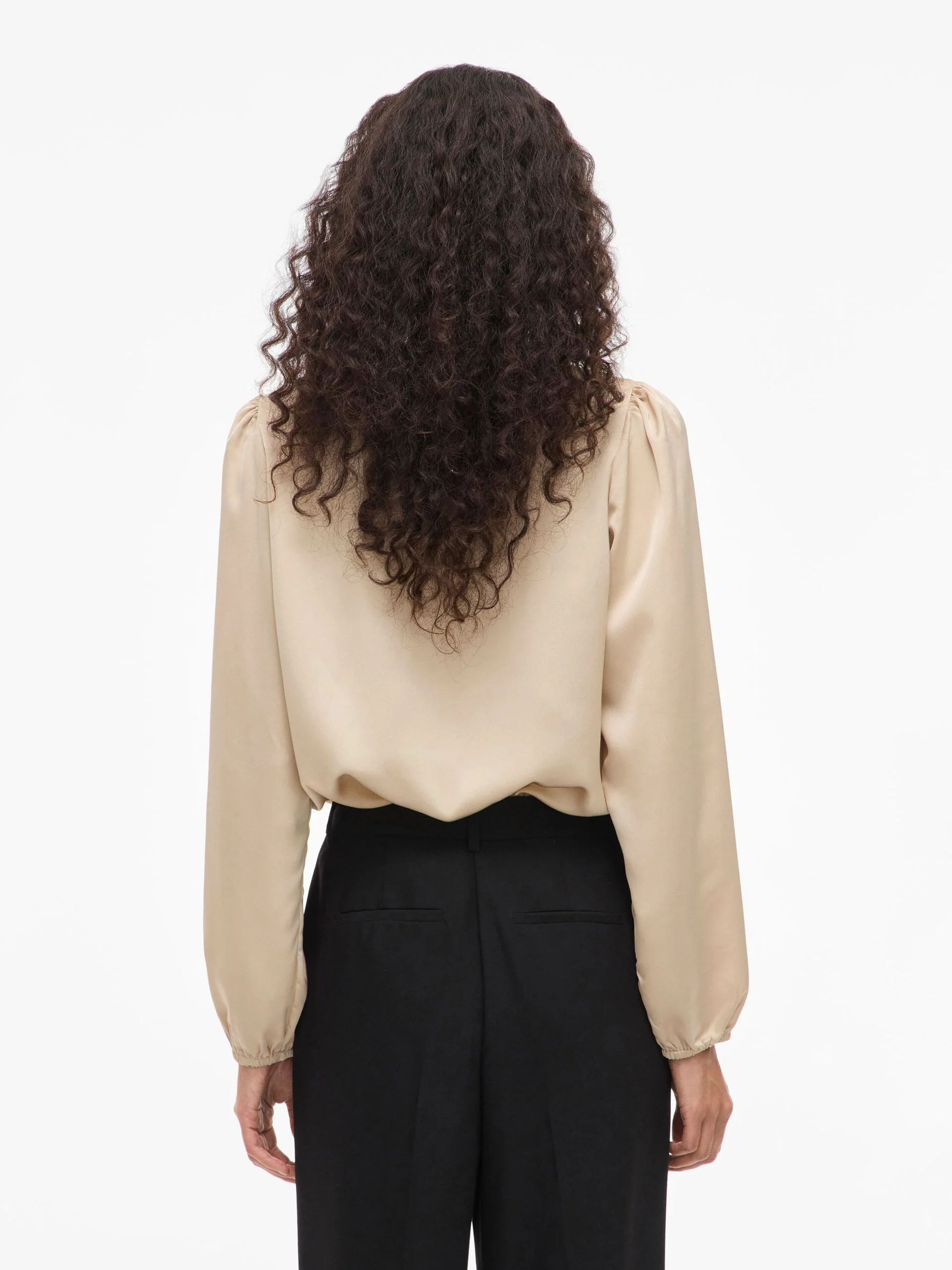 Vila naisten pusero Vielette L/S Smock Satin Top, Cement - Image 2
