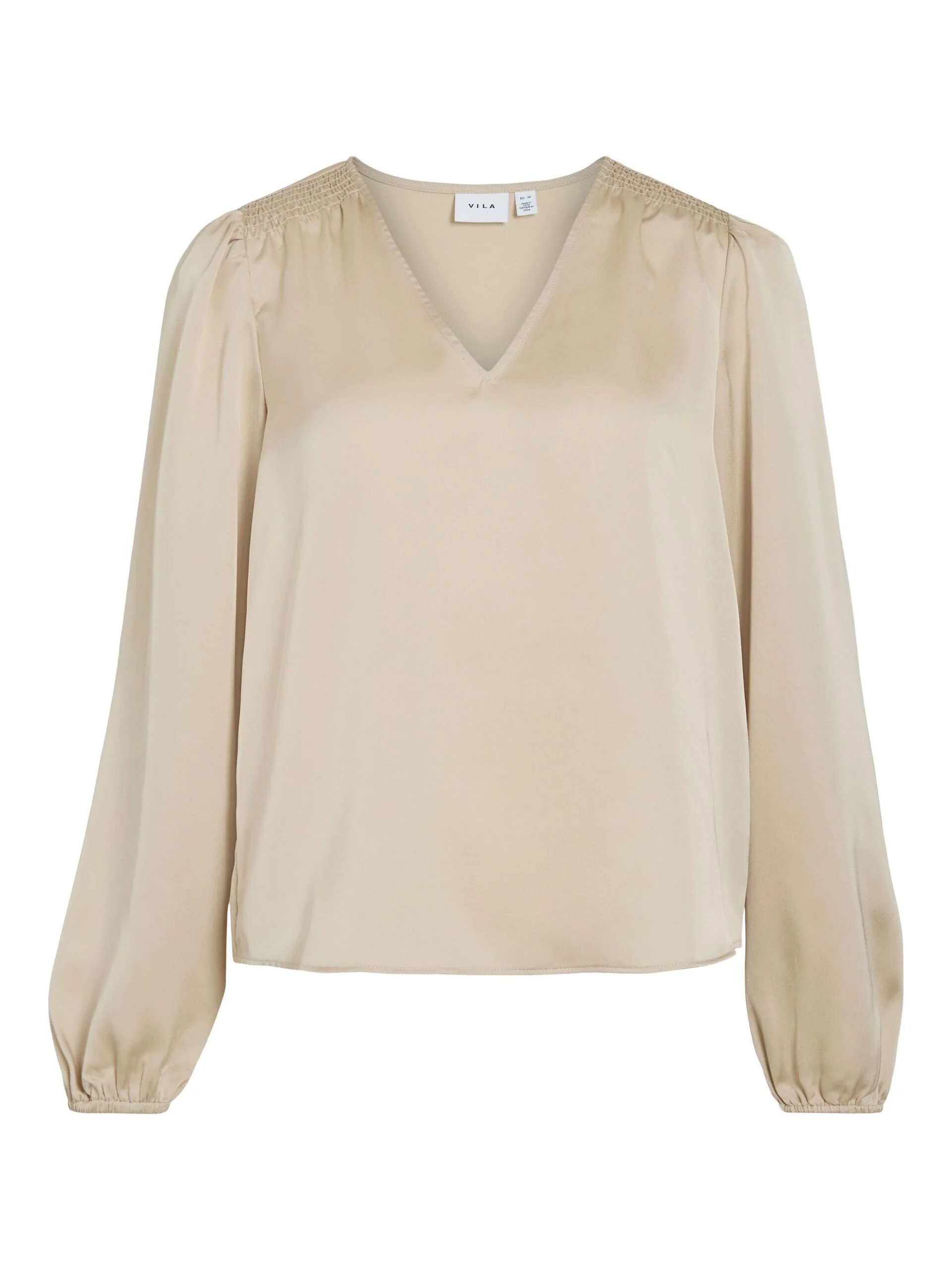 Vila naisten pusero Vielette L/S Smock Satin Top, Cement - Image 3