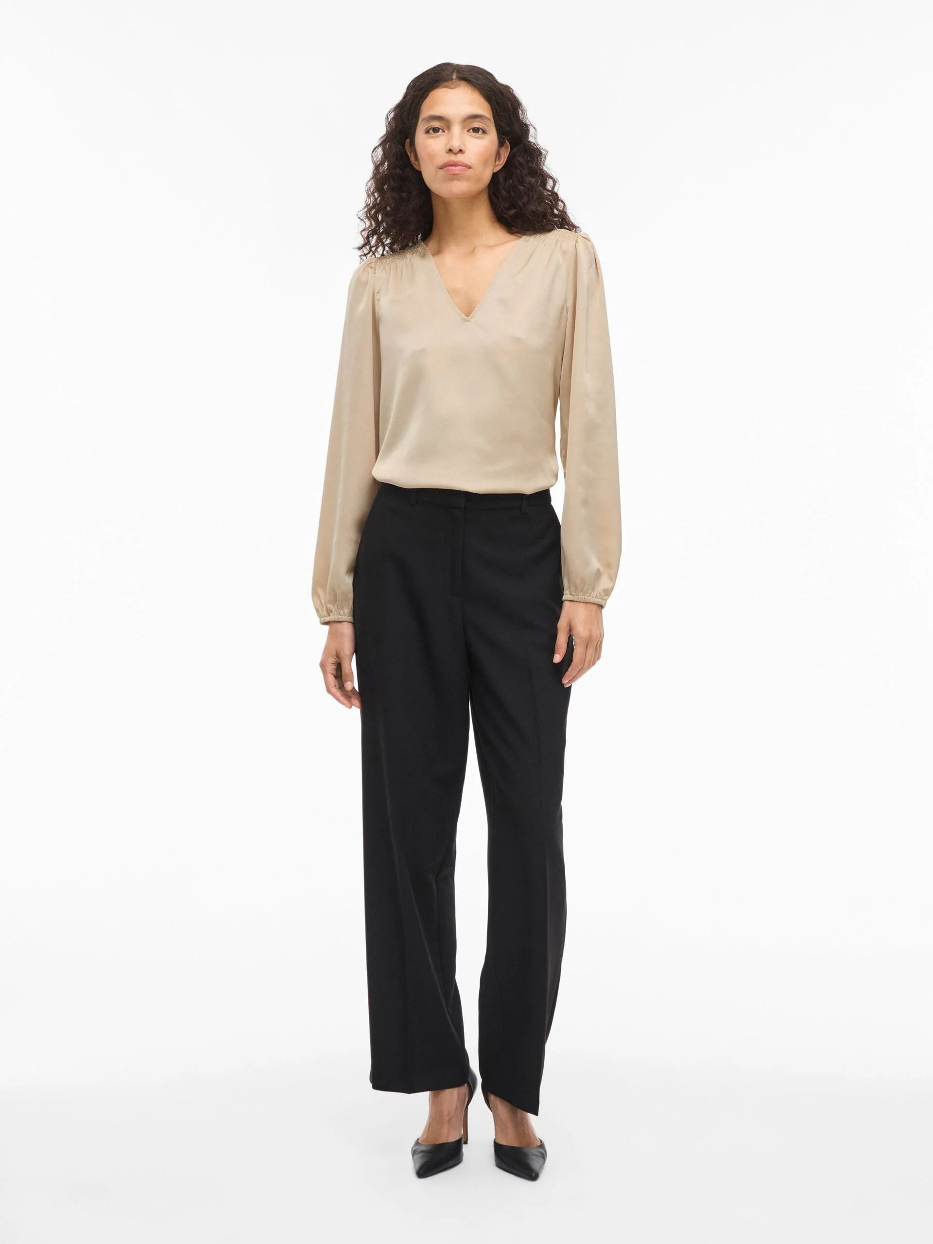 Vila naisten pusero Vielette L/S Smock Satin Top, Cement - Image 5