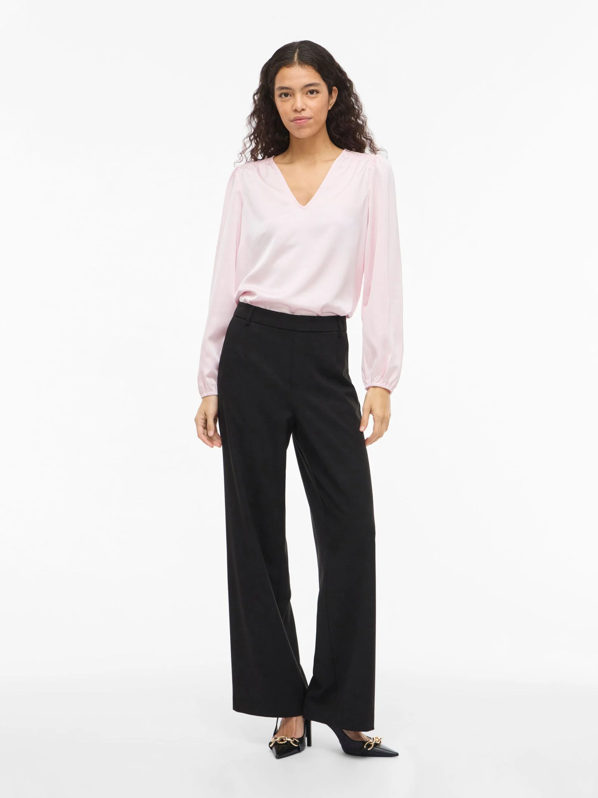 Vila naisten pusero Vielette L/S Smock Satin Top, Cherry Blossom - Image 5