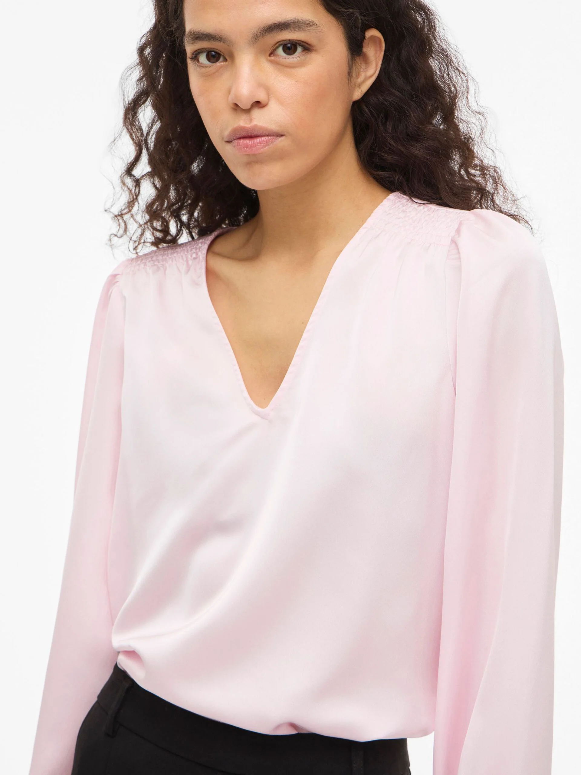 Vila naisten pusero Vielette L/S Smock Satin Top, Cherry Blossom - Image 6