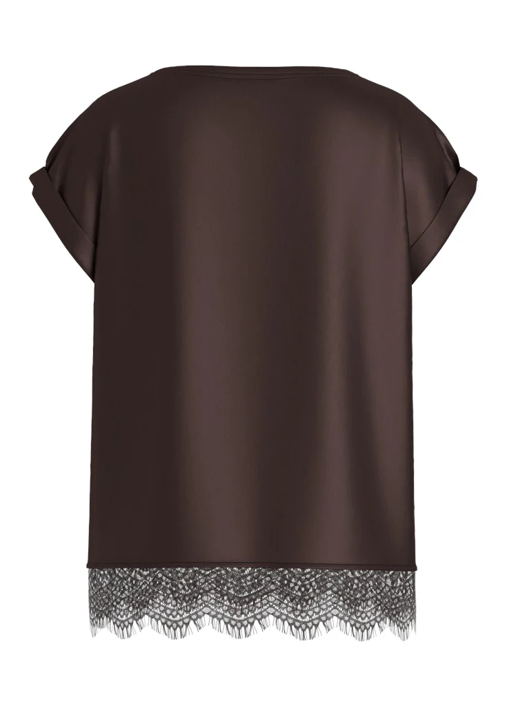 Vila naisten toppi, VIELLETTE S/S FULL SATIN LACE TOP NOOS Coffee Bean - Image 2