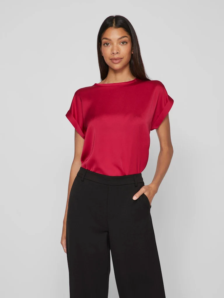 VIELLETTE S/S SATIN TOP - NOOS Cerise
