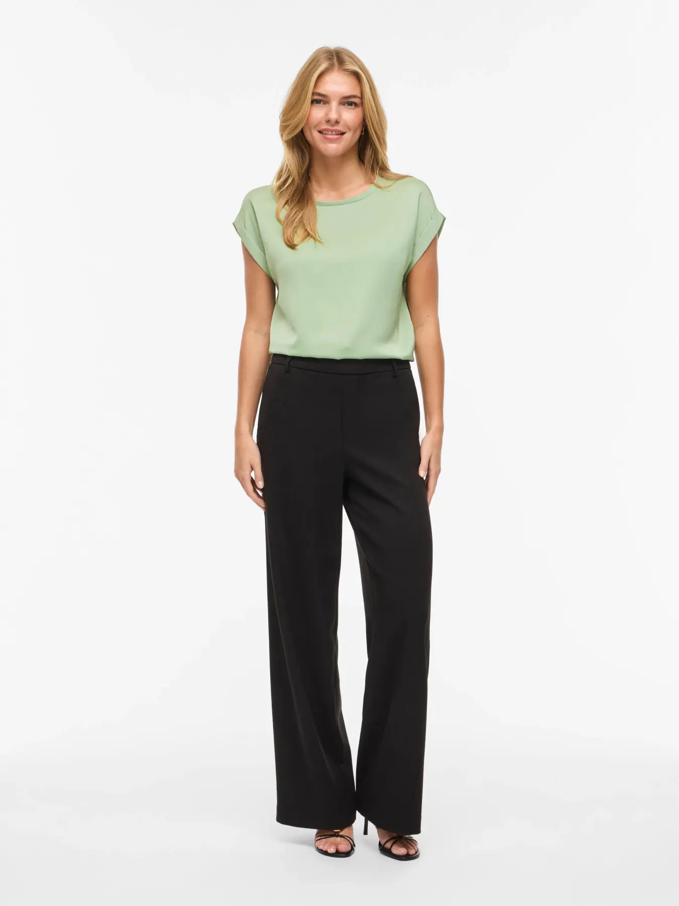 Vila naisten paita Viellette S/S Satin Top, Smoke Green - Image 5