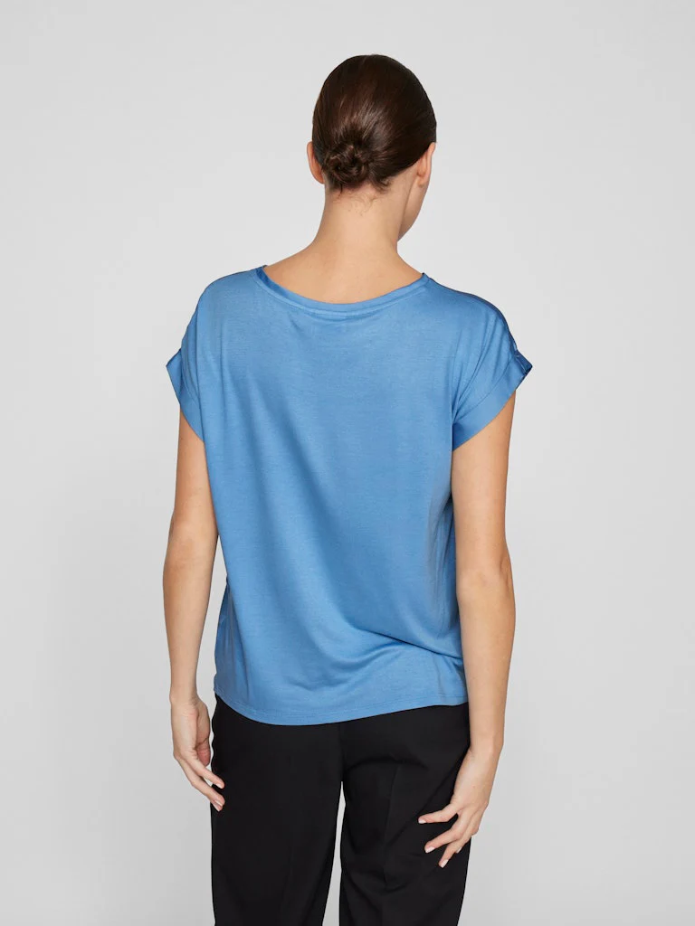 Vila lyhythihainen toppi, VIELLETTE S/S SATIN TOP Blissful Blue - Image 2