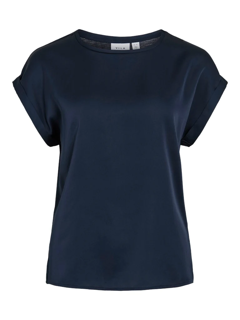 Vila lyhythihainen toppi, VIELLETTE S/S SATIN TOP Navy Blazer - Image 3