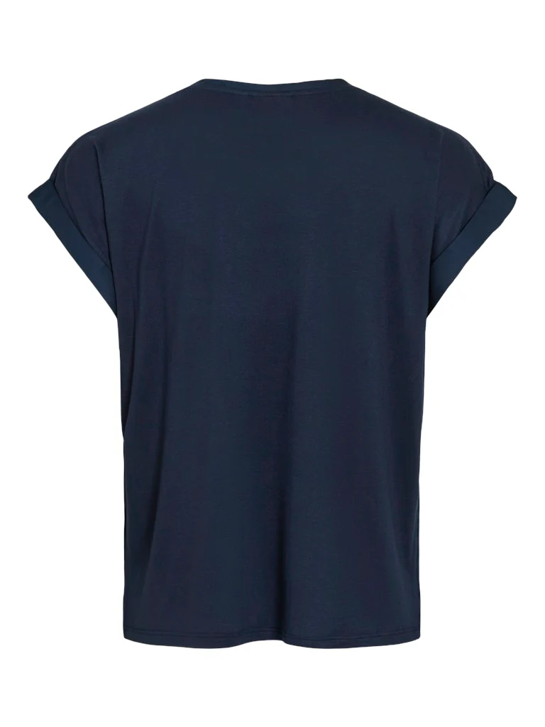 Vila lyhythihainen toppi, VIELLETTE S/S SATIN TOP Navy Blazer - Image 4