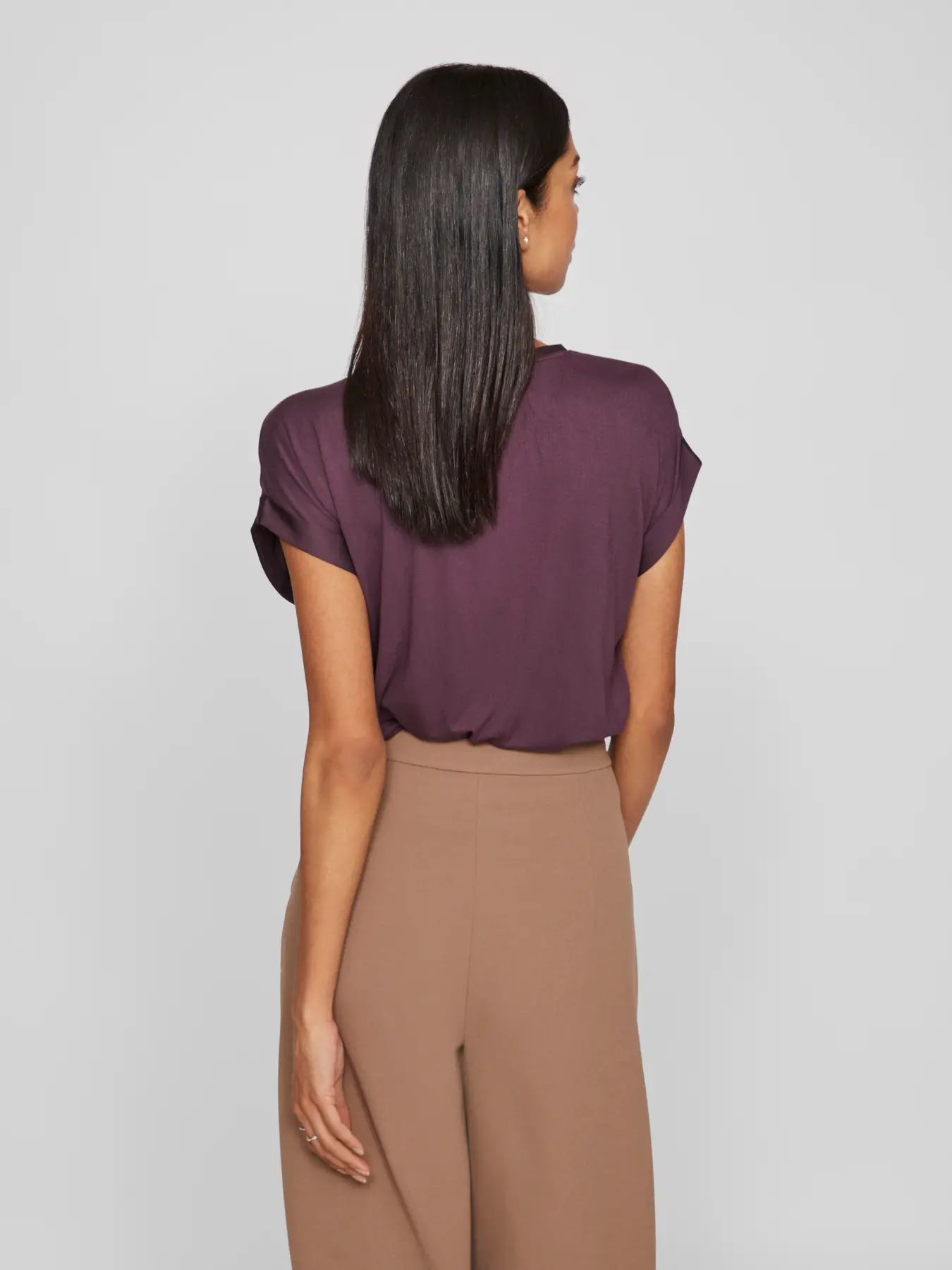 Vila lyhythihainen toppi, VIELLETTE S/S SATIN TOP Plum Perfect - Image 2