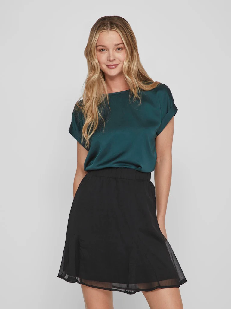 Vila lyhythihainen toppi, VIELLETTE S/S SATIN TOP Ponderosa Pine