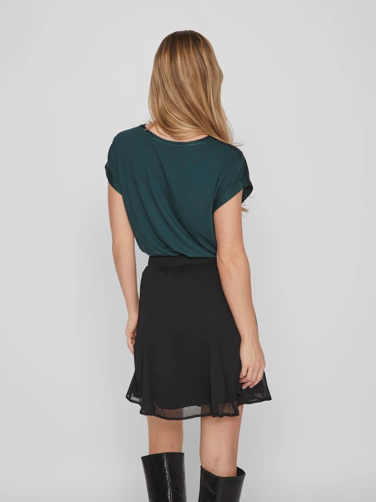 Vila lyhythihainen toppi, VIELLETTE S/S SATIN TOP Ponderosa Pine - Image 2