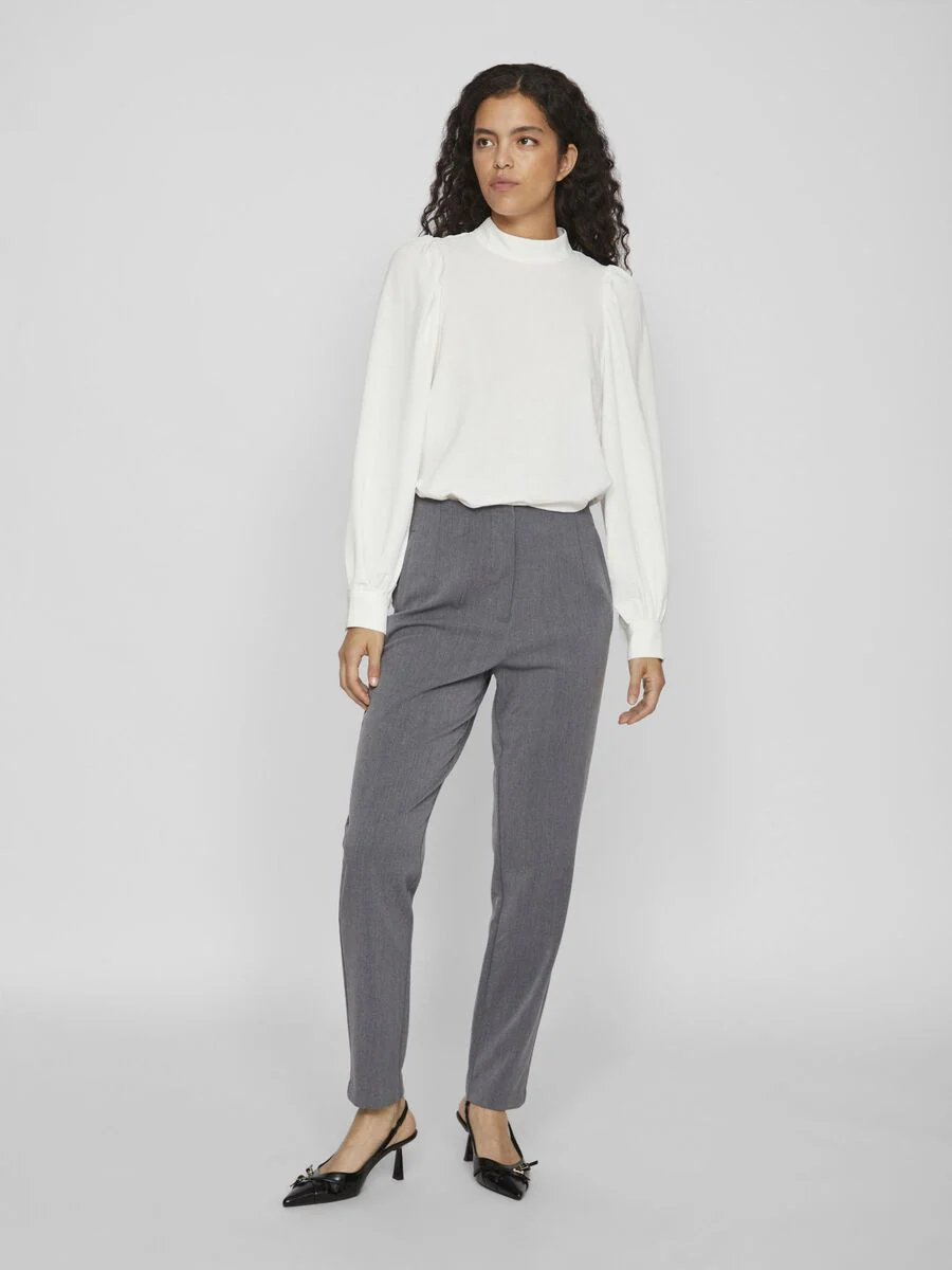 Vila Naisten Housut, VIVARONE HW PANTS-NOOS Tummanharmaa - Image 4