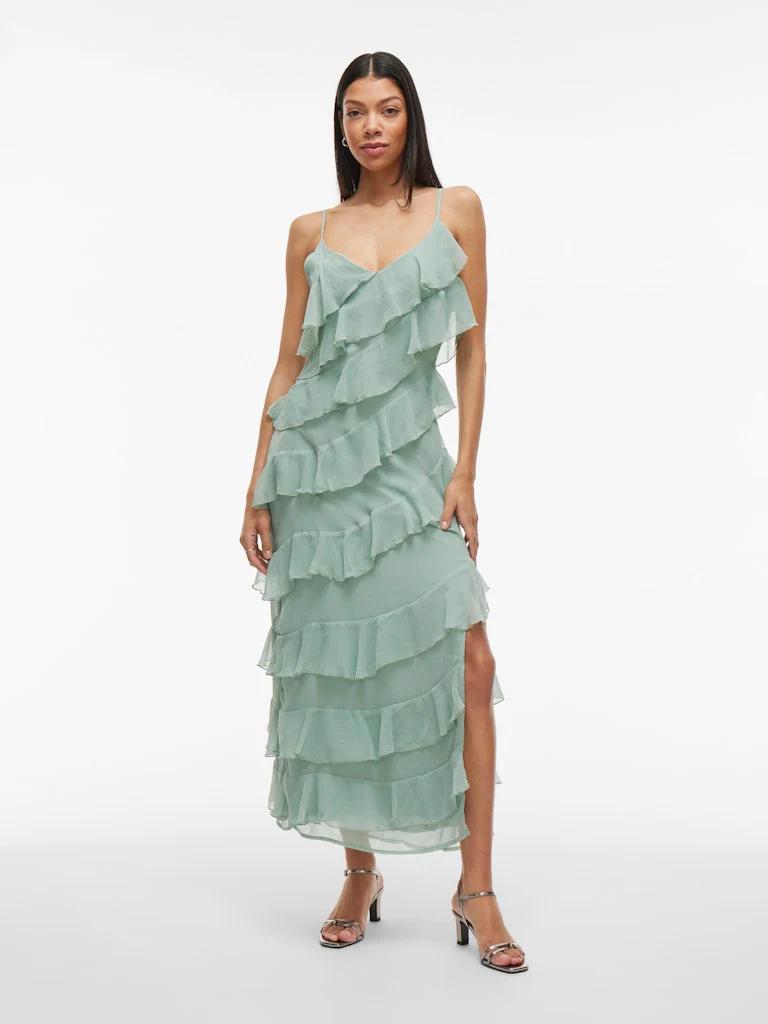 Vila naisten mekko, VILUNA STRAP DRESS Green Milieu