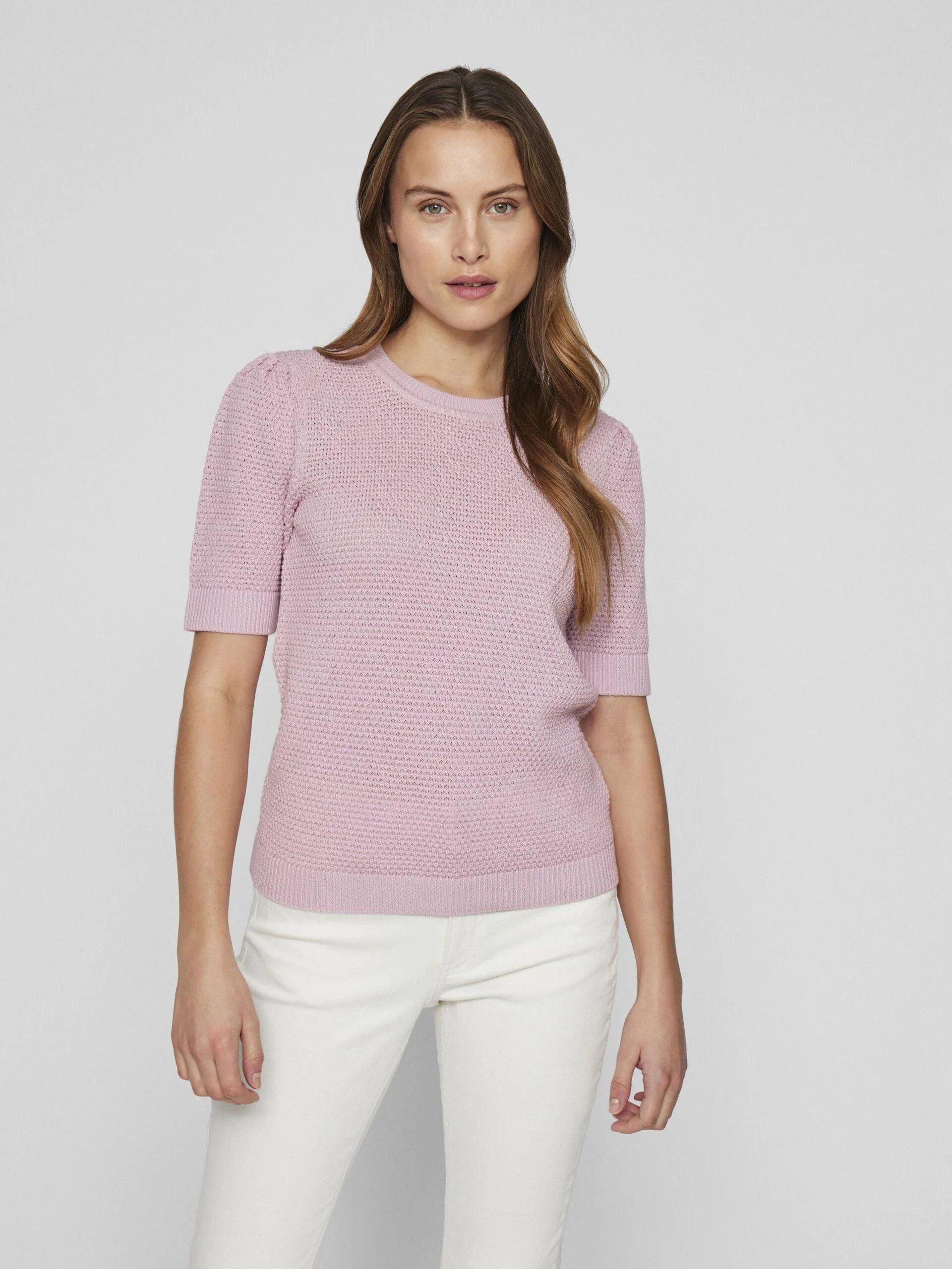 Vila naisten neulepusero, VIDALO O-NECK S/S KNIT TOP Vaaleanpunainen - Image 2