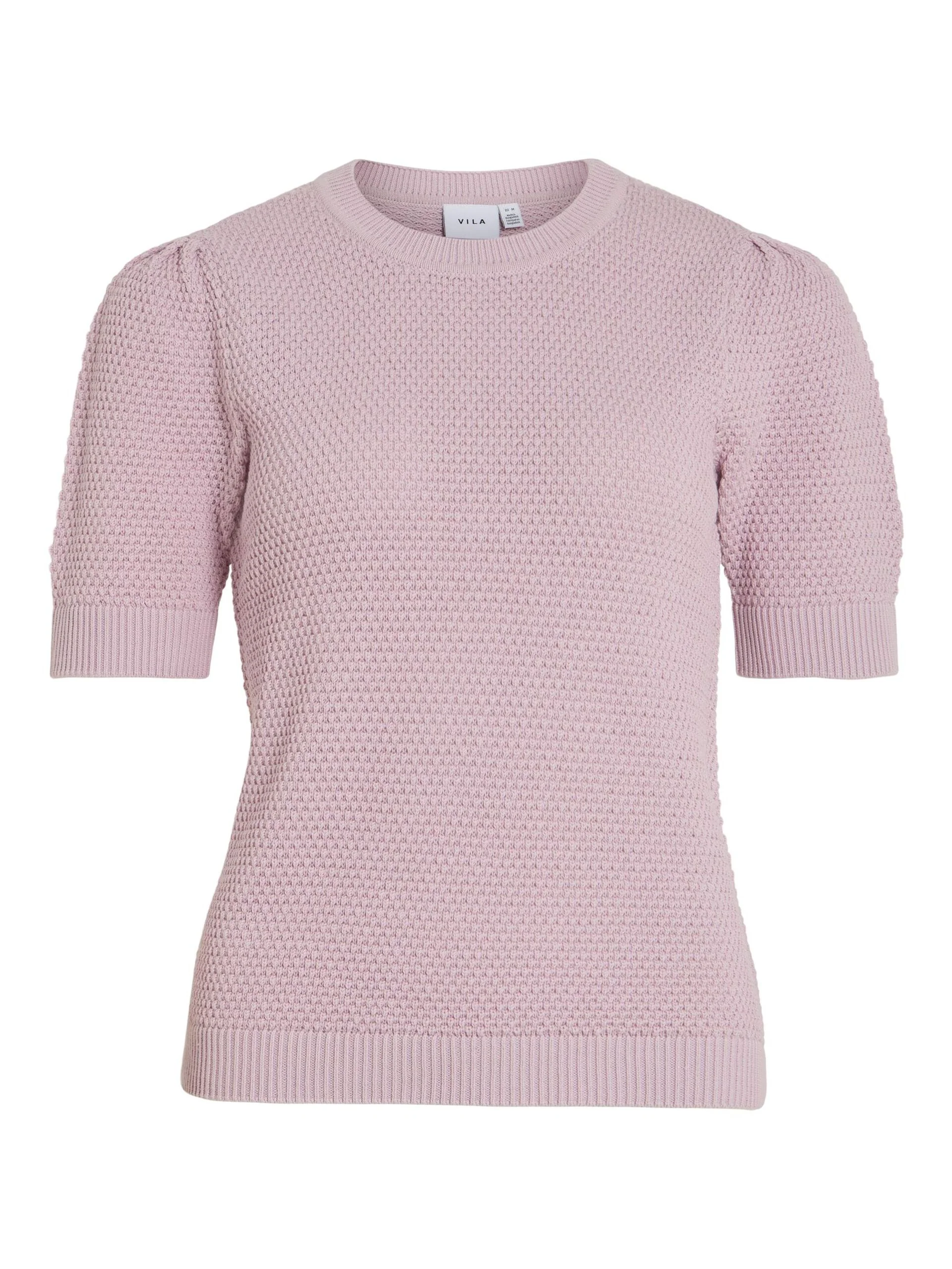 Vila naisten neulepusero, VIDALO O-NECK S/S KNIT TOP Vaaleanpunainen - Image 4