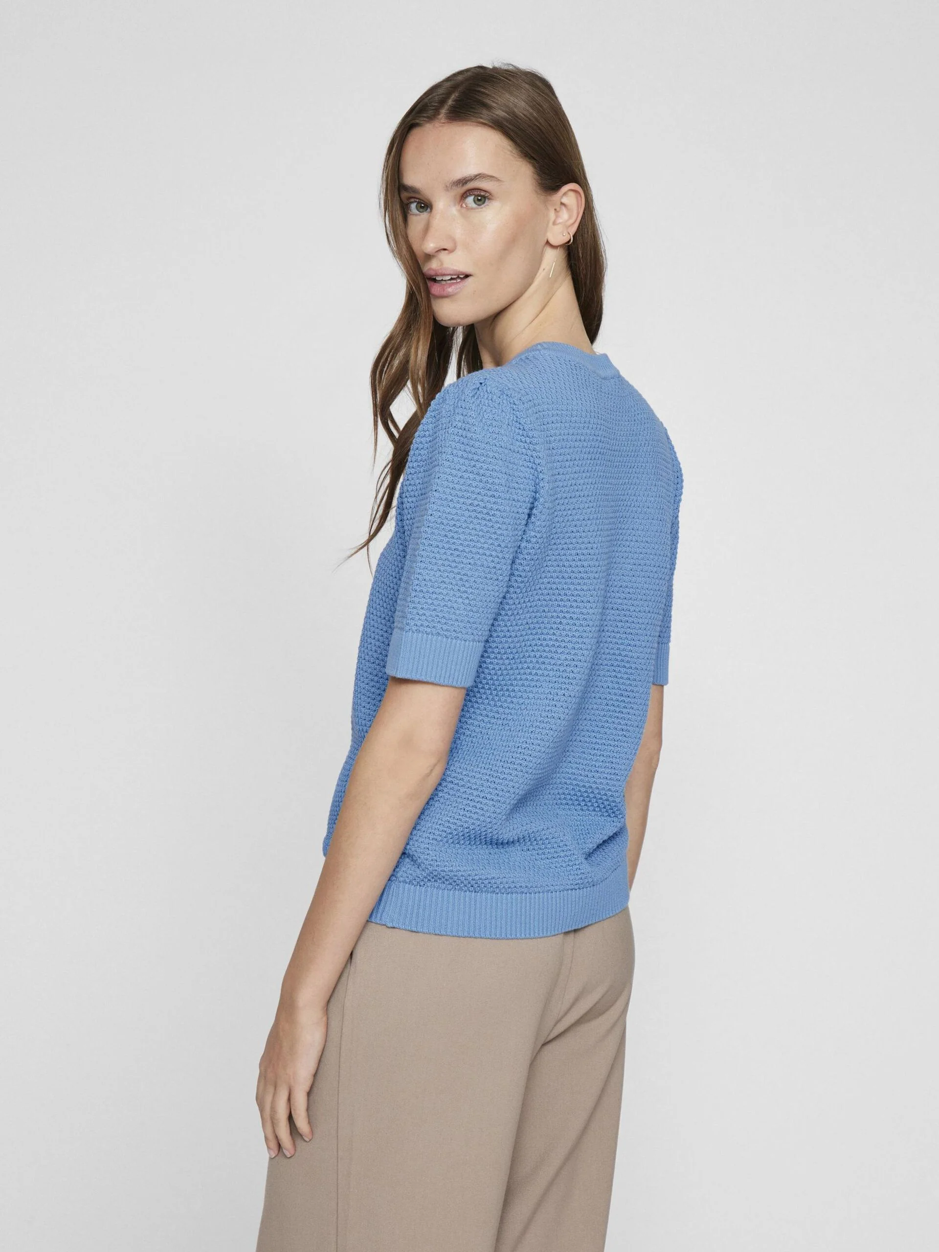 Vila naisten neulepusero, VIDALO O-NECK S/S KNIT TOP Vaaleansininen - Image 2
