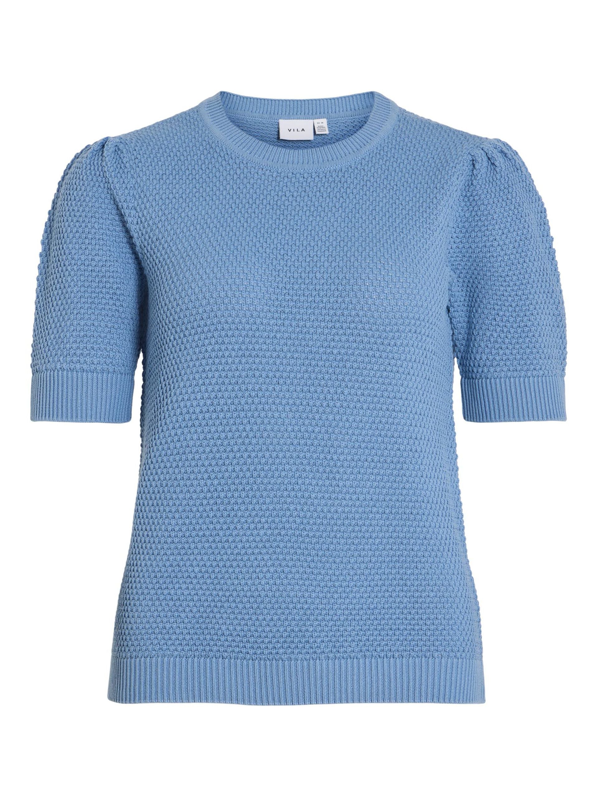 Vila naisten neulepusero, VIDALO O-NECK S/S KNIT TOP Vaaleansininen - Image 3