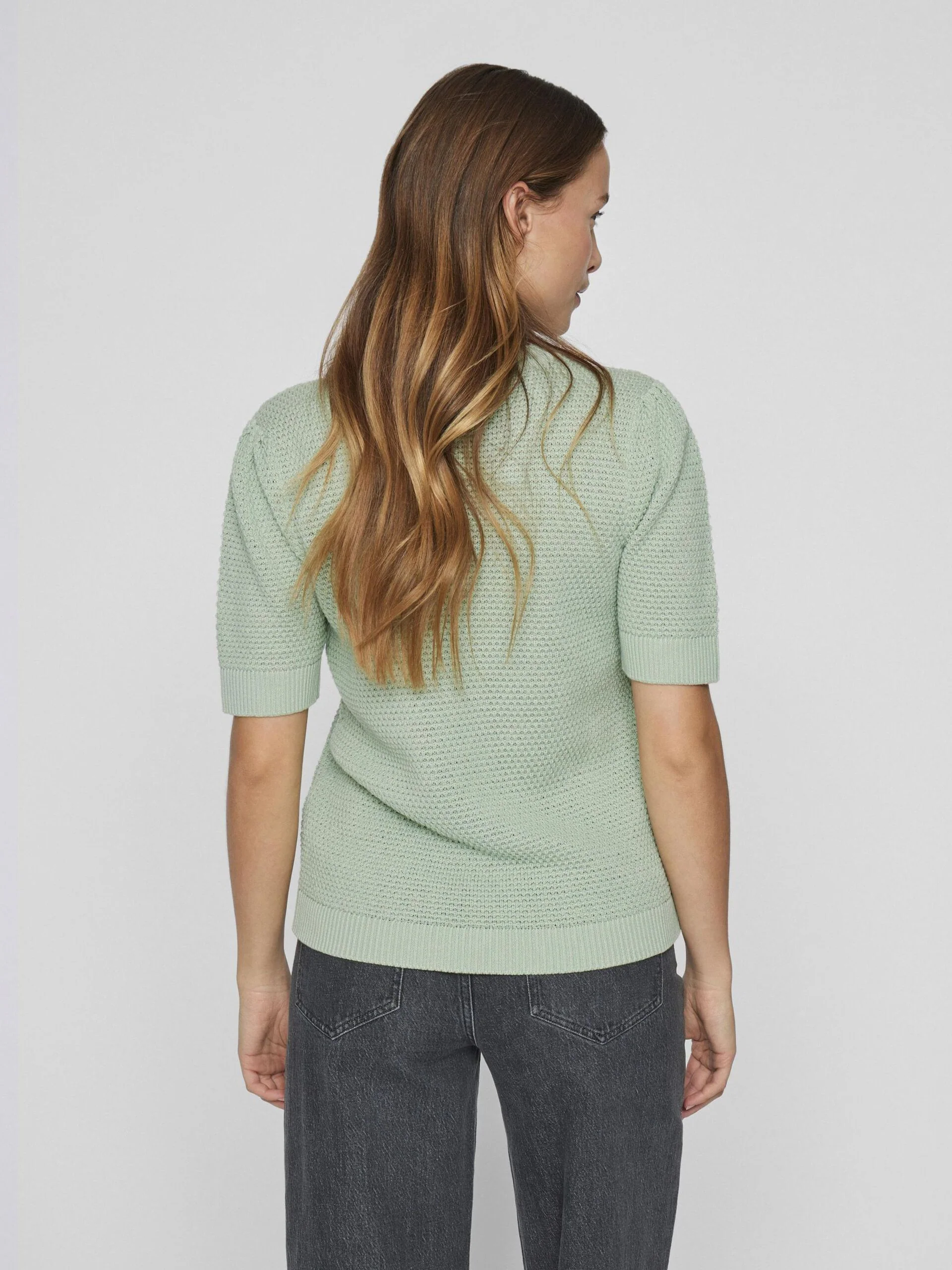 Vila naisten neulepusero, VIDALO O-NECK S/S KNIT TOP Vaaleanvihreä - Image 2