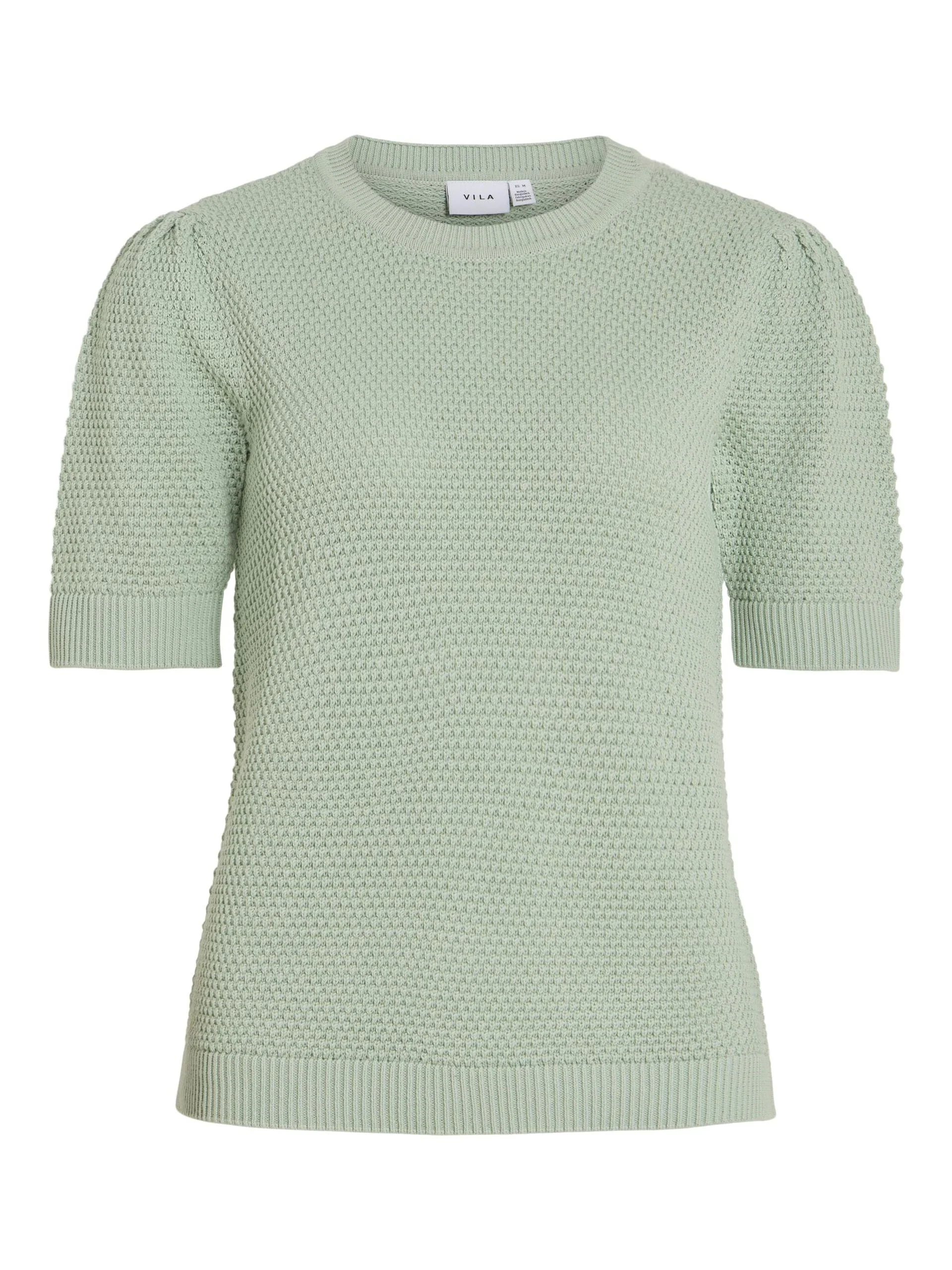 Vila naisten neulepusero, VIDALO O-NECK S/S KNIT TOP Vaaleanvihreä - Image 3