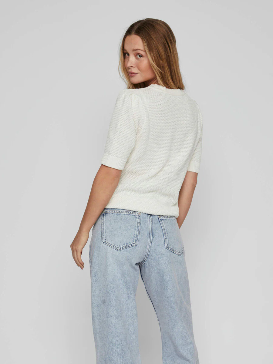 Vila naisten neulepusero, VIDALO O-NECK S/S KNIT TOP Valkoinen - Image 2