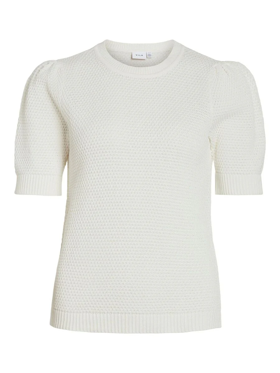 Vila naisten neulepusero, VIDALO O-NECK S/S KNIT TOP Valkoinen - Image 3