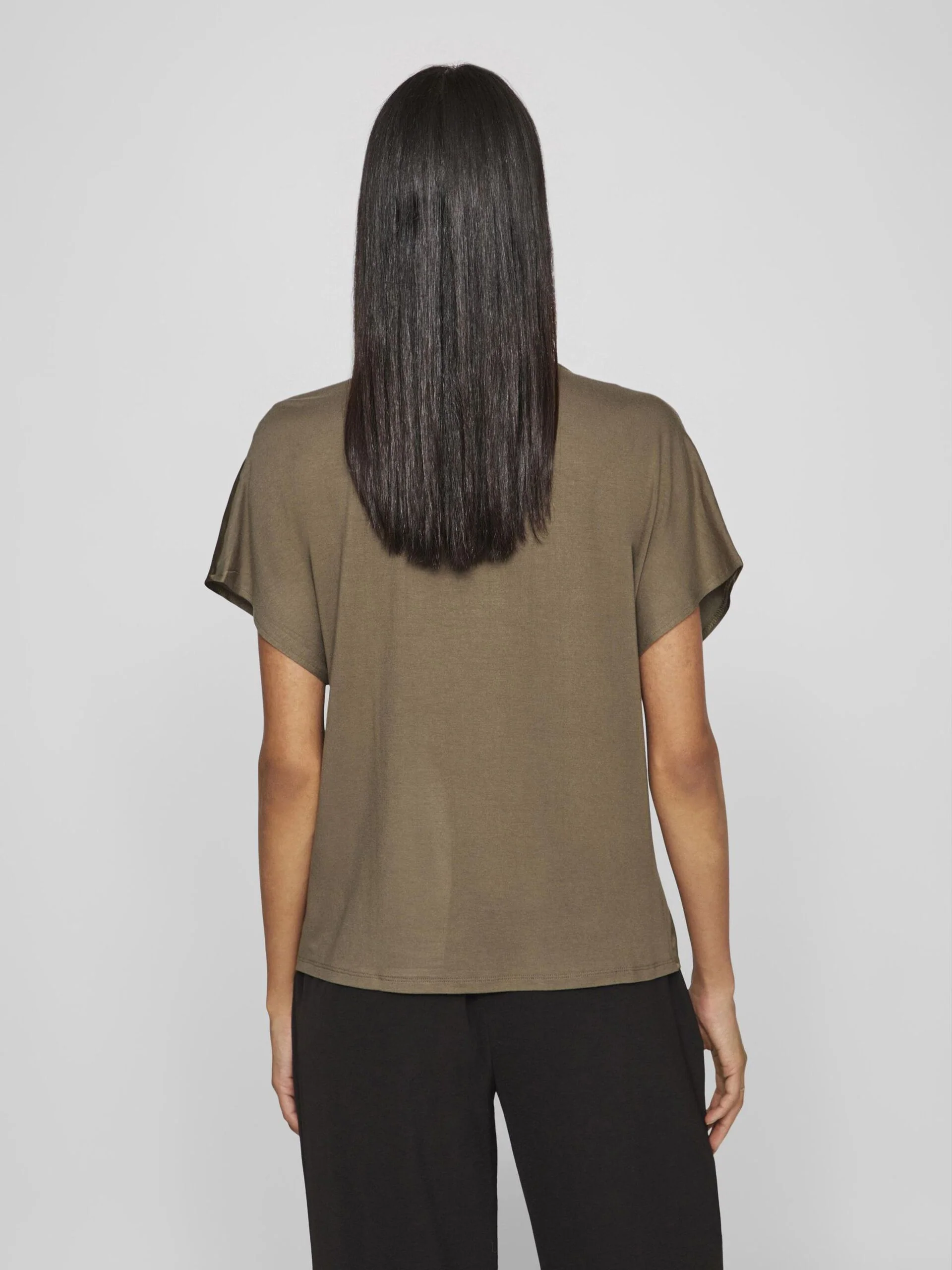 Vila naisten satiinitoppi, VIELLETTE V-NECK S/S SATIN TOP Khaki - Image 2