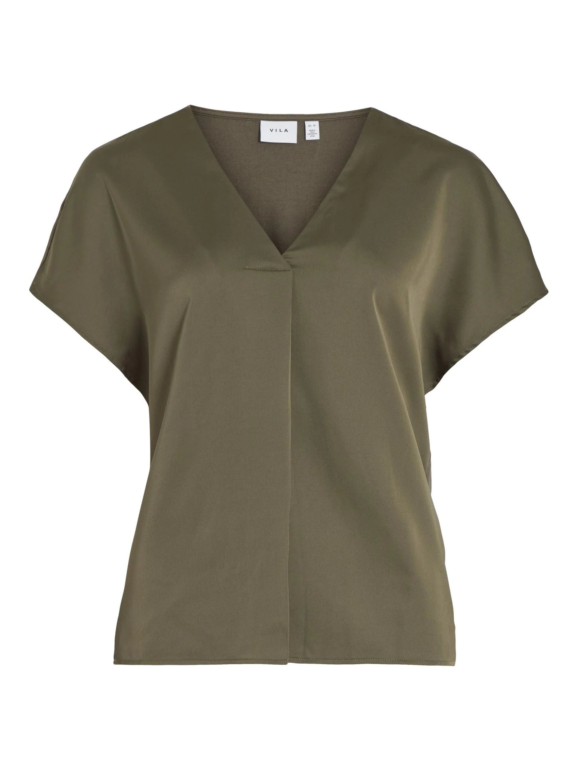 Vila naisten satiinitoppi, VIELLETTE V-NECK S/S SATIN TOP Khaki - Image 3