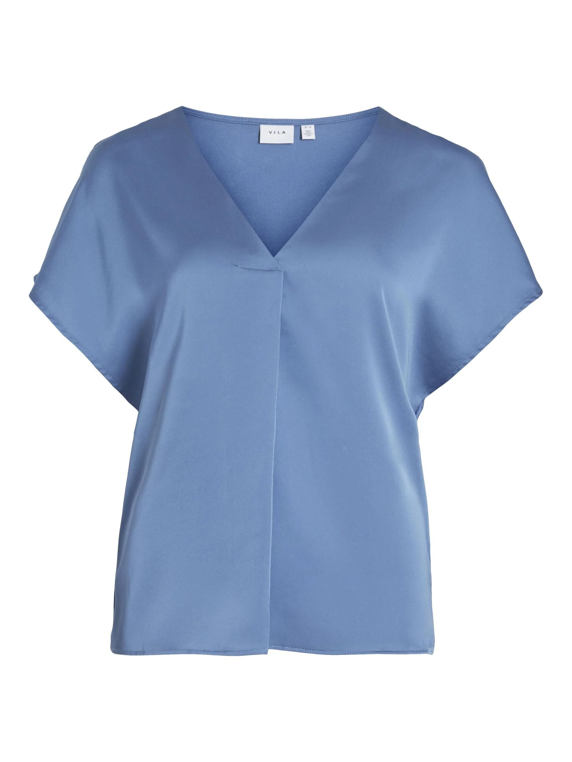Vila naisten satiinitoppi, VIELLETTE V-NECK S/S SATIN TOP Sininen - Image 3