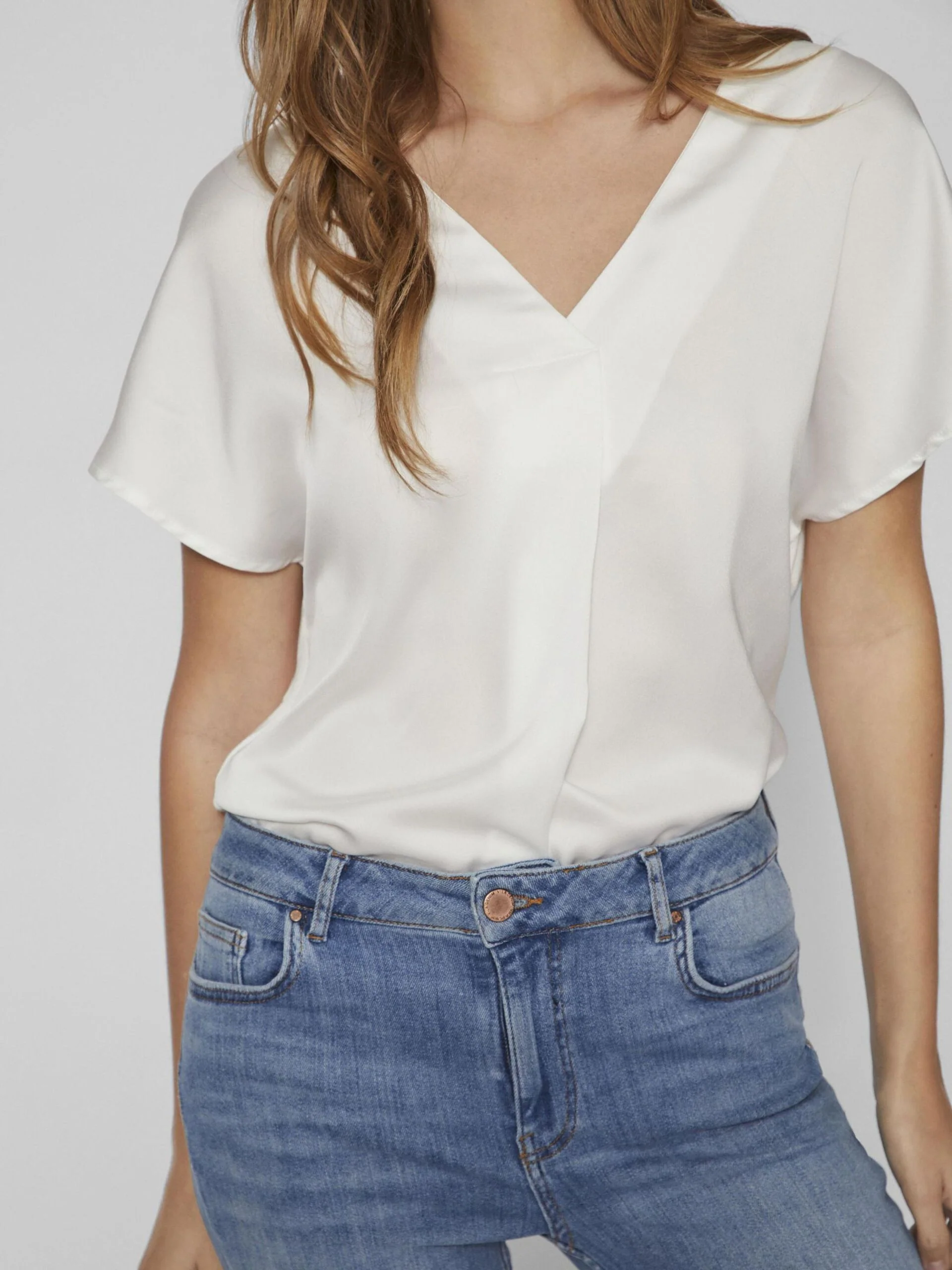 Vila naisten satiinitoppi, VIELLETTE V-NECK S/S SATIN TOP Valkoinen - Image 5