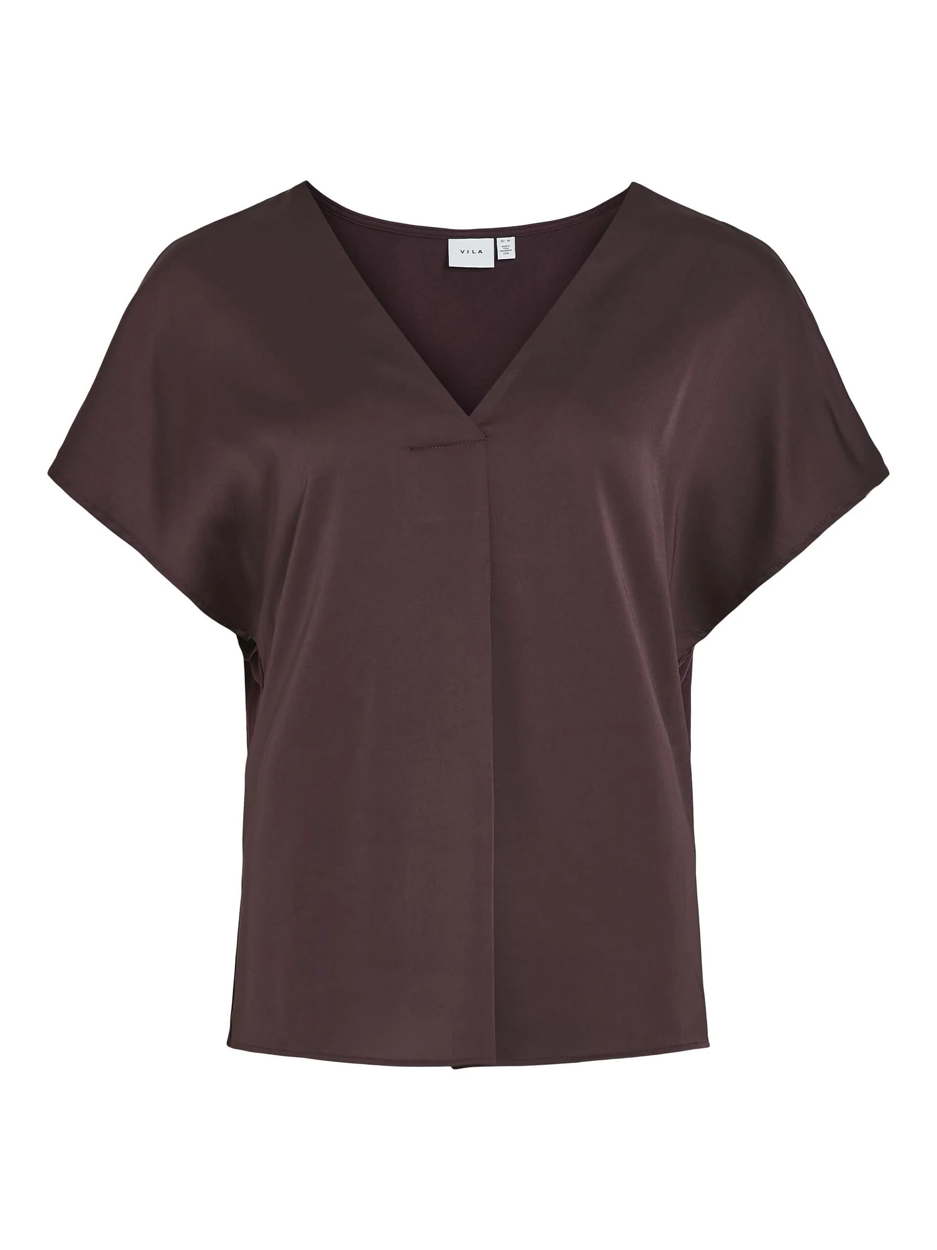 Vila naisten satiinitoppi, VIELLETTE V-NECK S/S SATIN TOP Viininpunainen - Image 3