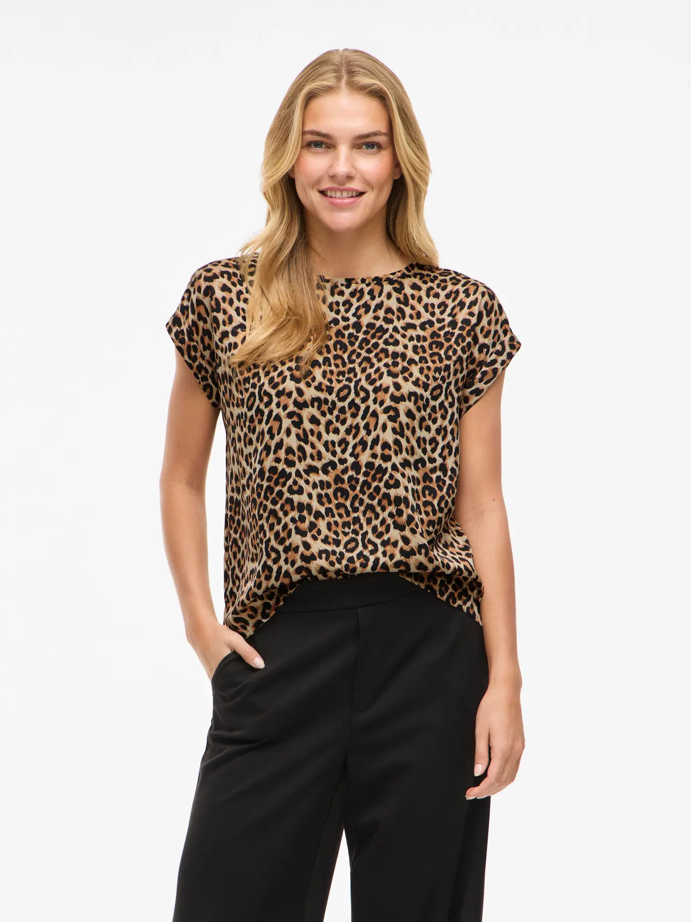Vila naisten toppi, VIELLETTE S/S FULL SATIN TOP Caramel Café Leo