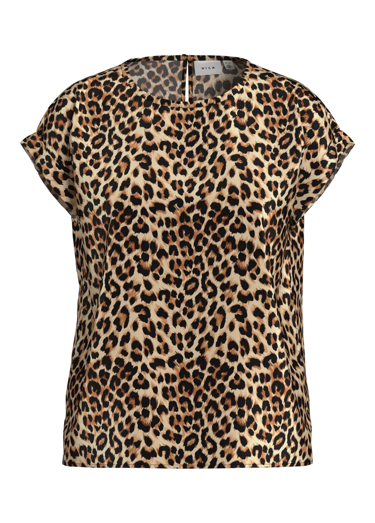 Vila naisten toppi, VIELLETTE S/S FULL SATIN TOP Caramel Café Leo - Image 3