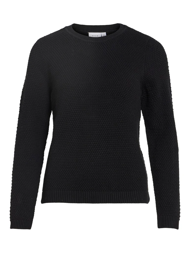 Vila neule, VIDALO O-NECK L/S KNIT TOP Black - Image 3