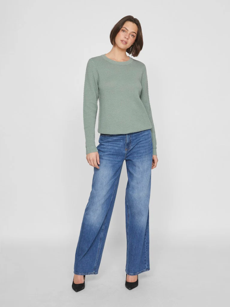 Vila neule, VIDALO O-NECK L/S KNIT TOP Chinois Green - Image 3