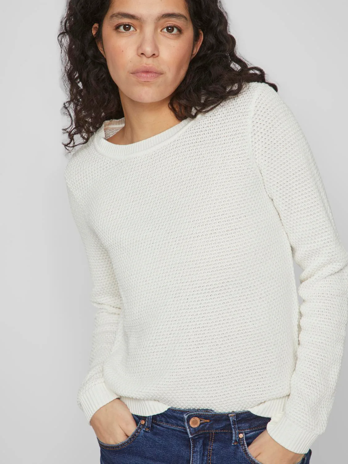 Vila neule, VIDALO O-NECK L/S KNIT TOP Luonnonvalkoinen - Image 3