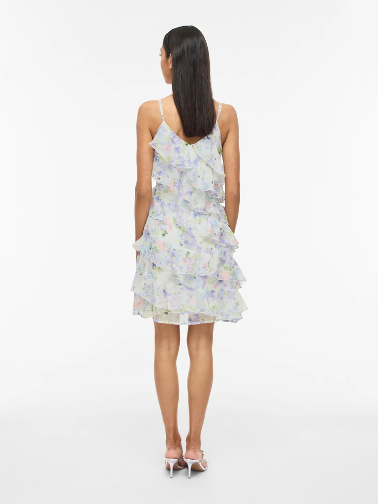 Vila mekko Viluna Strap Ruffle Short Dress, Cloud Dancer Blue - Image 2
