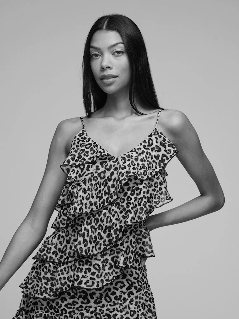 Vila mekko Viluna Strap Ruffle Short Dress, leopardi - Image 7