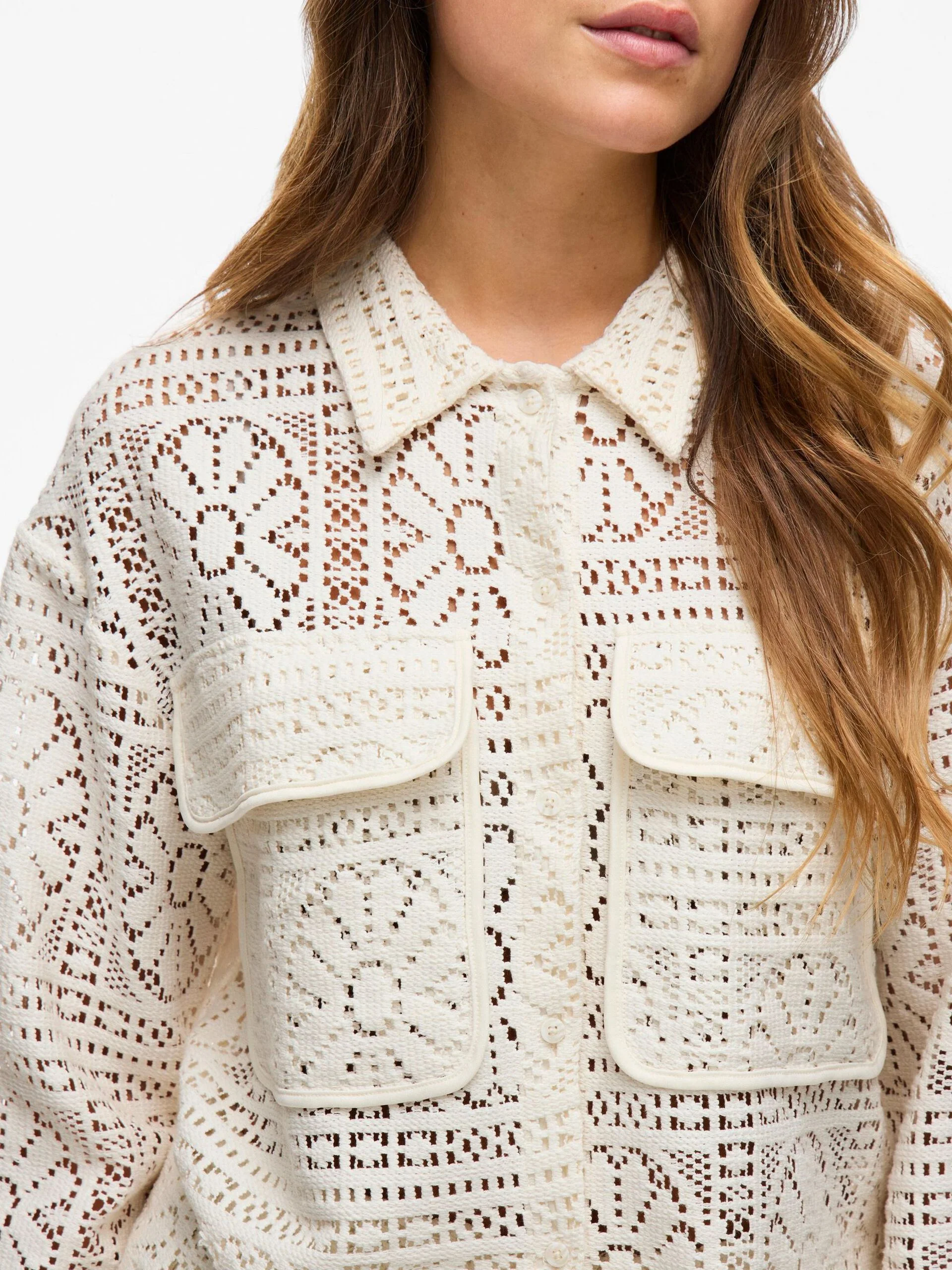 Vila naisten paita Vimerinda Crochet L/S Cardigan, birch - Image 6