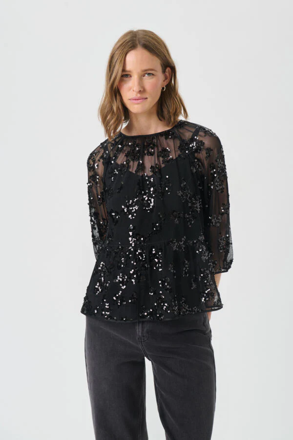 Part Two naisten pusero VIVANPW BL, Black Sequins on mesh