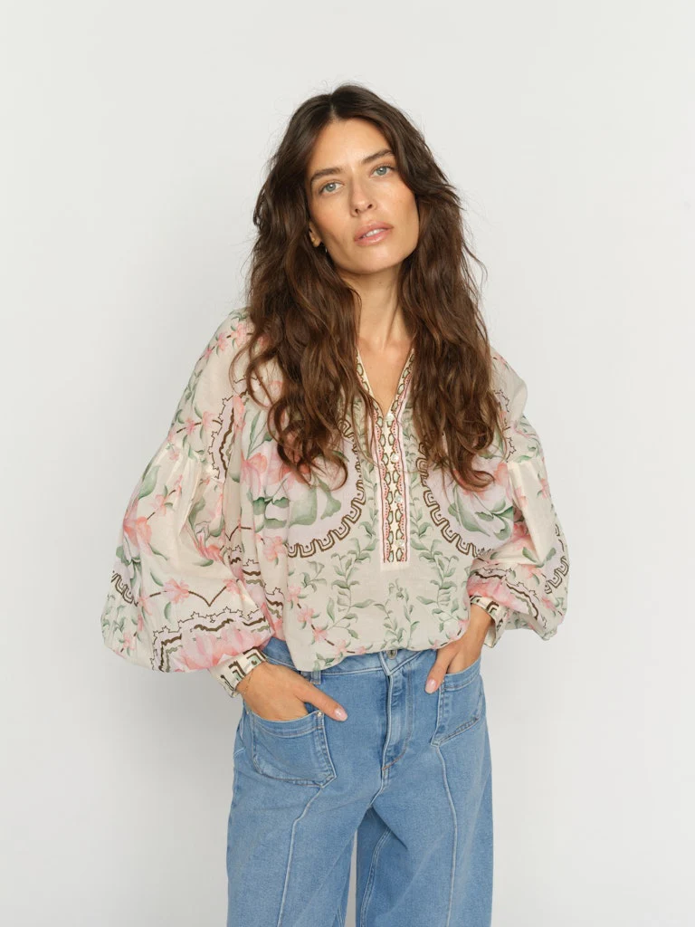 Mos Mosh naisten pusero Wylde Orchid Blouse, valkopohjainen kuosi