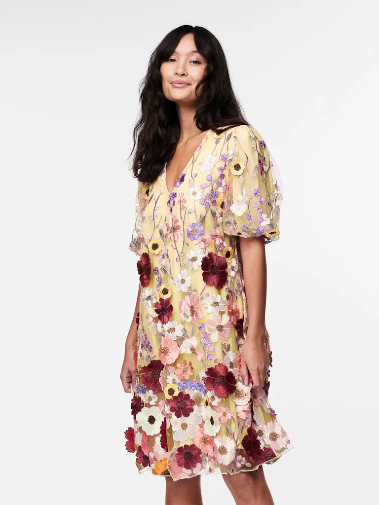 Y.A.S naisten mekko, YASFLOWERING SS DRESS NEW Keltainen Kuosi