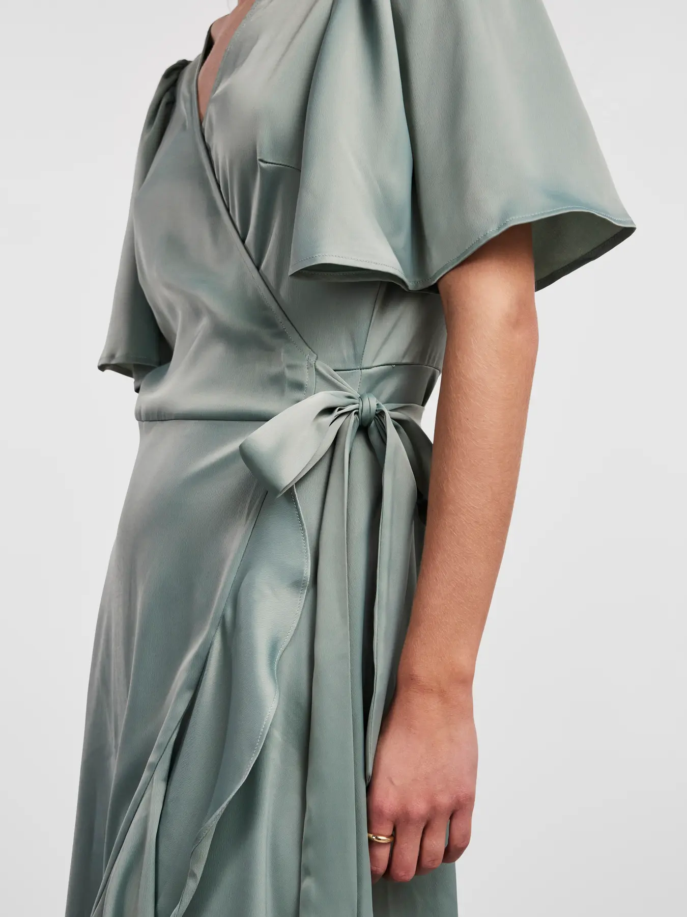 Y.A.S Naisten Mekko, YASTHEA 2/4 MIDI WRAP DRESS Green Milieu - Image 4