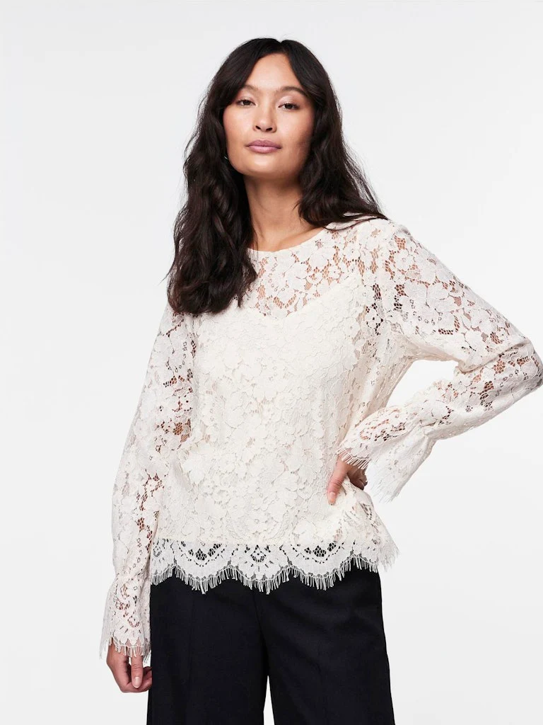 Y.A.S naisten paita, YASPERLA LS LACE TOP S Luonnonvalkoinen - Image 2