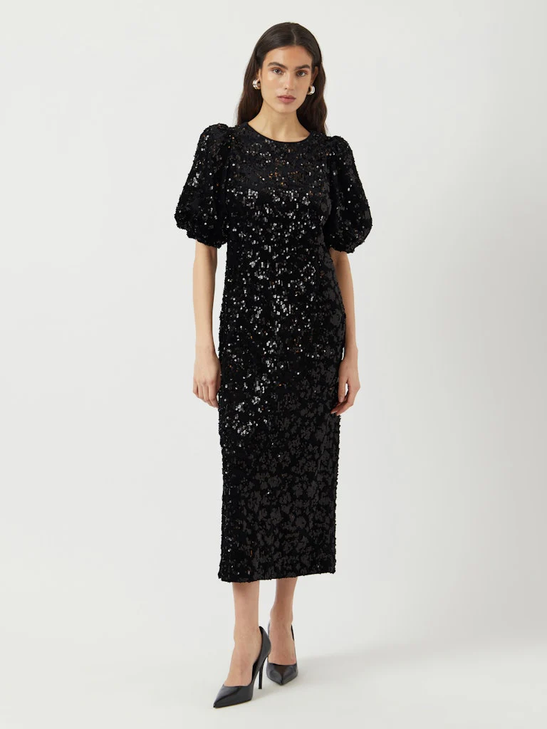 Y.A.S naisten mekko YASSOFIE 2/4 SEQUIN MIDI DRESS, musta
