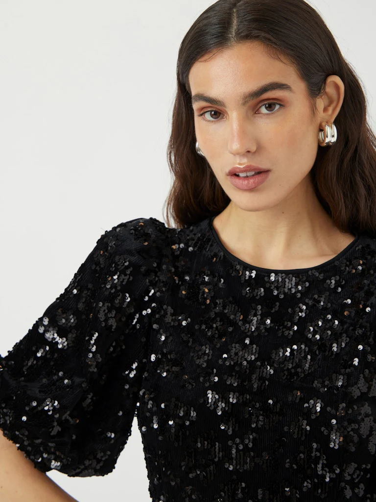 Y.A.S naisten mekko YASSOFIE 2/4 SEQUIN MIDI DRESS, musta - Image 6